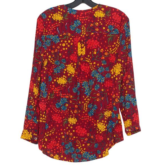 Maeve Top Boho Cottage Retro Whimsical Grandma Folk Floral Button Up Red Small - Picture 2 of 6